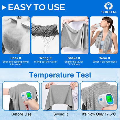 Sukeen 4 Pack Cooling Towels (40"x 12"), Cooling Neck Wraps, Soft Ice Towel