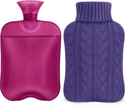 samply 2L Hot Water Bottle with Knitted Cover, Hot Water Bag, Purple