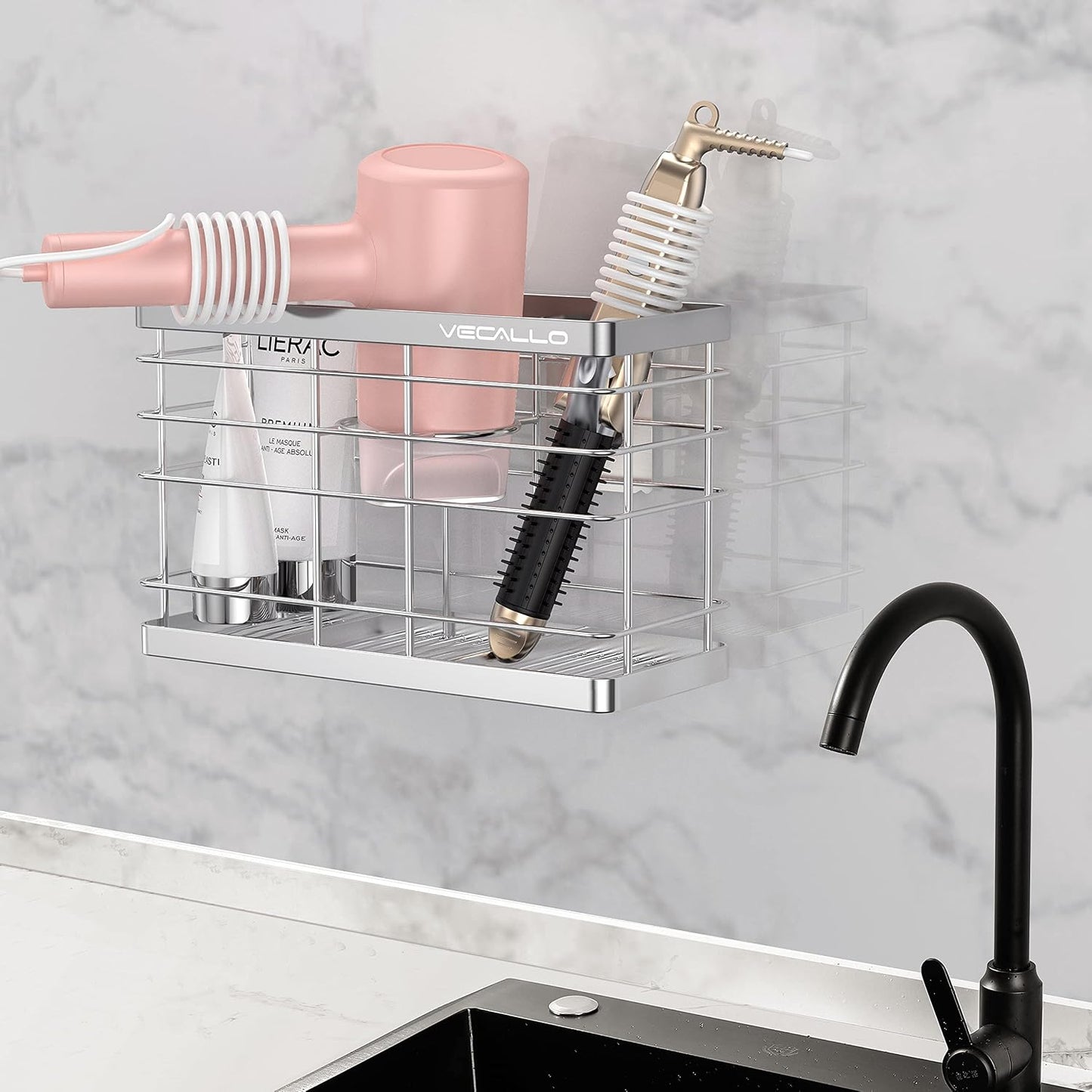 Hair dryer holder cabinet door - Hair tool organizer wall mount | Cabinet Door Bathroom Organizer Hair Care & Styling Tools Storage Basket for Hair Dryer, Curling Irons, Hair Straighteners