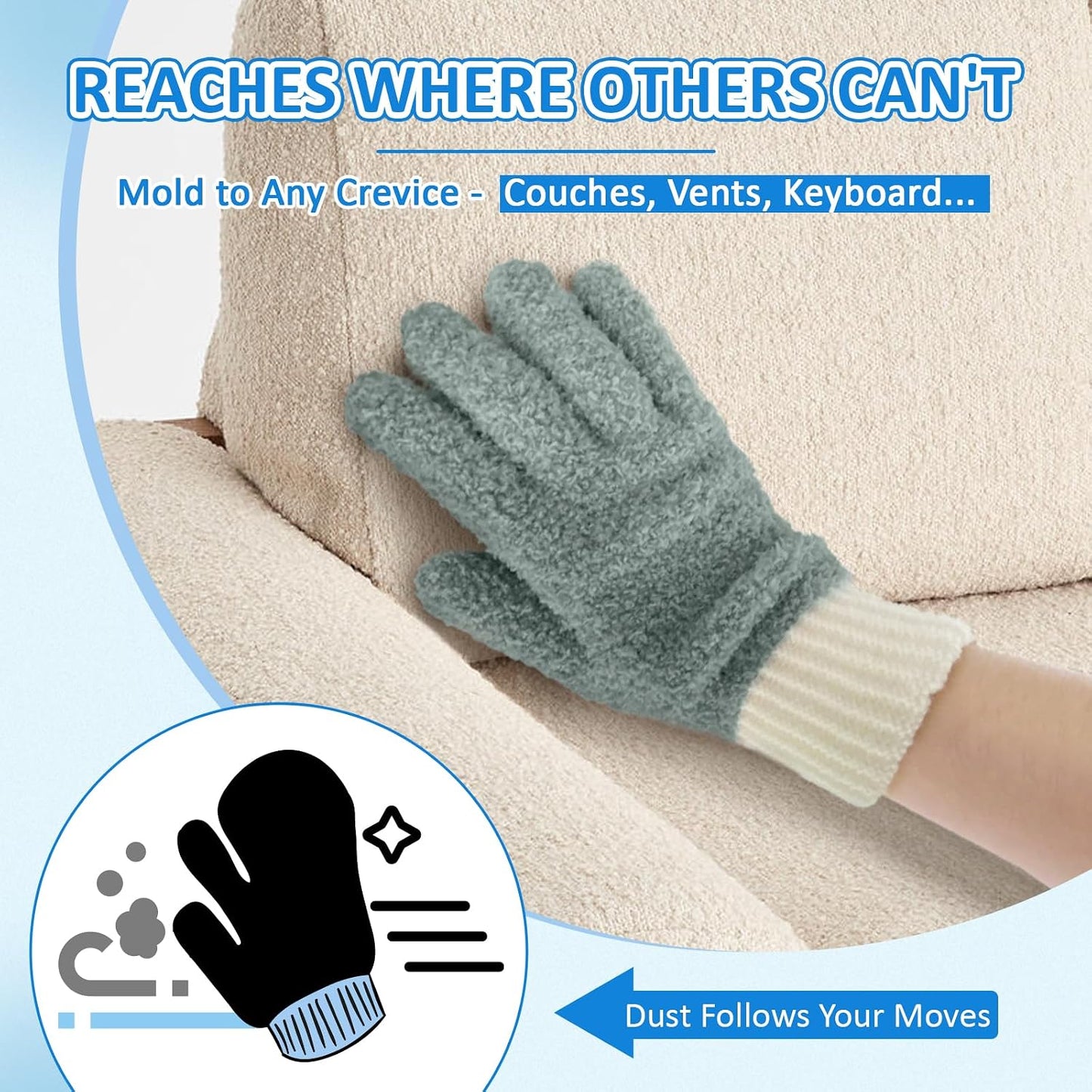 MIG4U Microfiber Dusting Gloves House Cleaning Glove for Blinds, Windows, Shutters, Furniture, and Car, Reusable Lint-Free Blue 1 Pair S/M