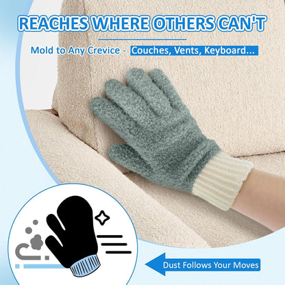 MIG4U Microfiber Dusting Gloves House Cleaning Glove for Blinds, Windows, Shutters, Furniture, and Car, Reusable Lint-Free Blue 1 Pair S/M