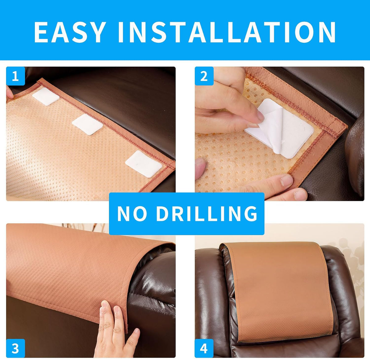 Non Slip Recliner Headrest Protector Washable Faux Leather Headrest Covers for Recliner Chair Waterproof Couch Head Rest Covers for Sofa,Furniture,Office Chair,Theater Seat