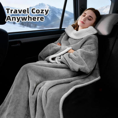 IFNOW Sherpa Wearable Blanket with Sleeves, Oversized Snuggle Robe, Purple | 430GSM Thick, 55x69", Big Pocket, TV Blanket,Fall Winter Dorm Essentials or Office, Christmas Birthday Gifts for Women Men