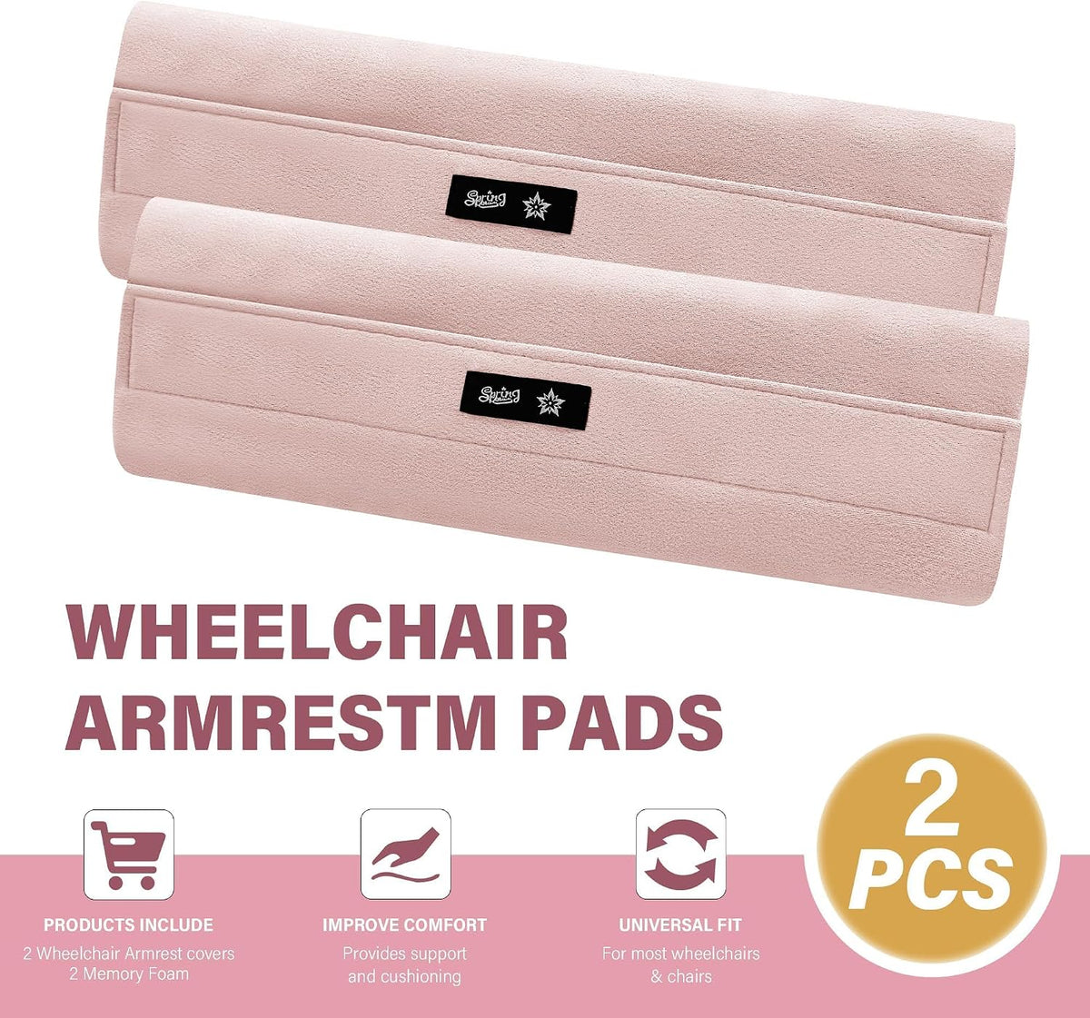 SPRING SEAON Wheelchair Armrest Covers, Soft Suede Memory Foam Pads, 1 Pair