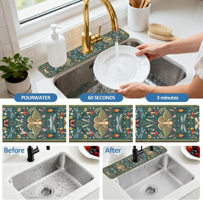 2 Pcs Kitchen Sink Splash Guard Faucet Mat Wood Grain Pattern Faucet Mat for Sinks Natural Wood Color Absorbing Drying Mats for Kitchen Bathroom, 23.6x5.5inch