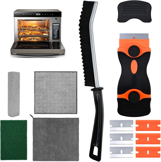 Heavy Duty Oven Cleaner Brush Set,Oven Cleaning Kits,Oven Cleaning Tools Accessories with Razor Blade Scraper,Crevice Cleaning Brush,Pumice Stone,Microfiber Cleaning Cloth,Scrub Sponges