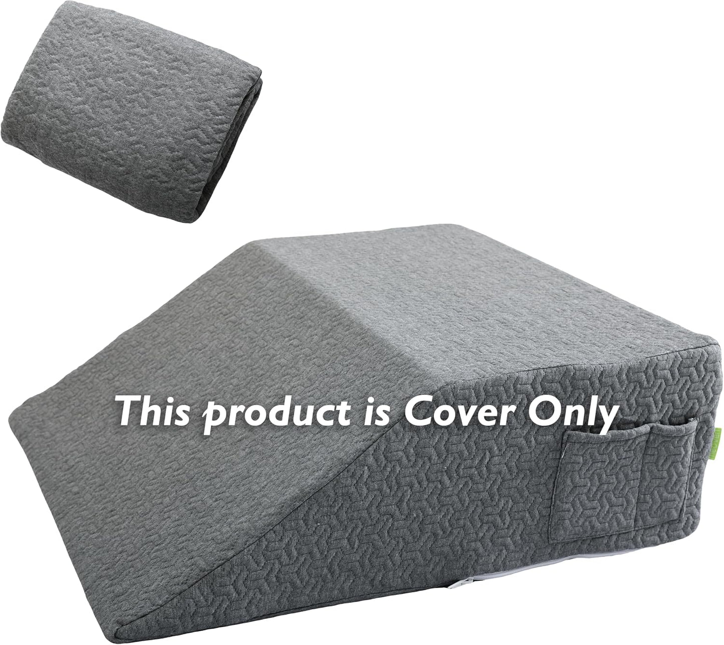 Wedge Pillow Cover for 24x21x8 Leg Elevation Cushion, Knee Pillow Cover, Hypoallergenic Replacement Pillowcase with Zipper & Pockets, Gray