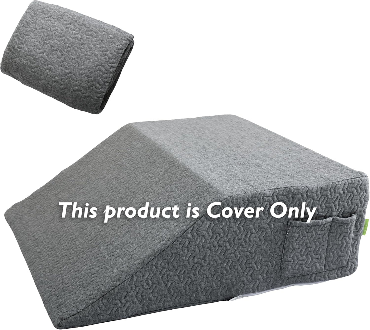 Leg Wedge Pillow Cover 24x21x8 in, Zipper & Pockets, Gray