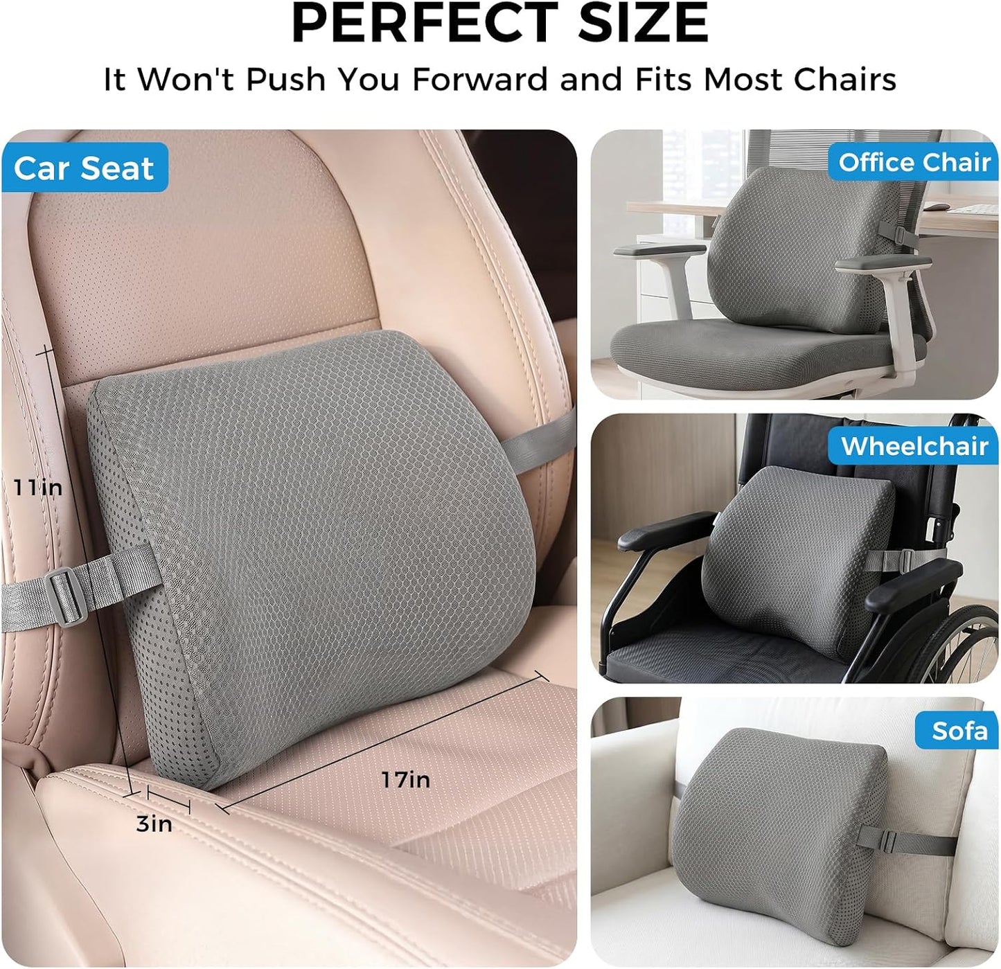 Lumbar Support Pillow for Car & Office Chair - High-Density Memory Foam Back Cushion for Sciatica & Lower Back Pain Relief - Non-Slip Support for Long Commutes & Desk Workers (Black)