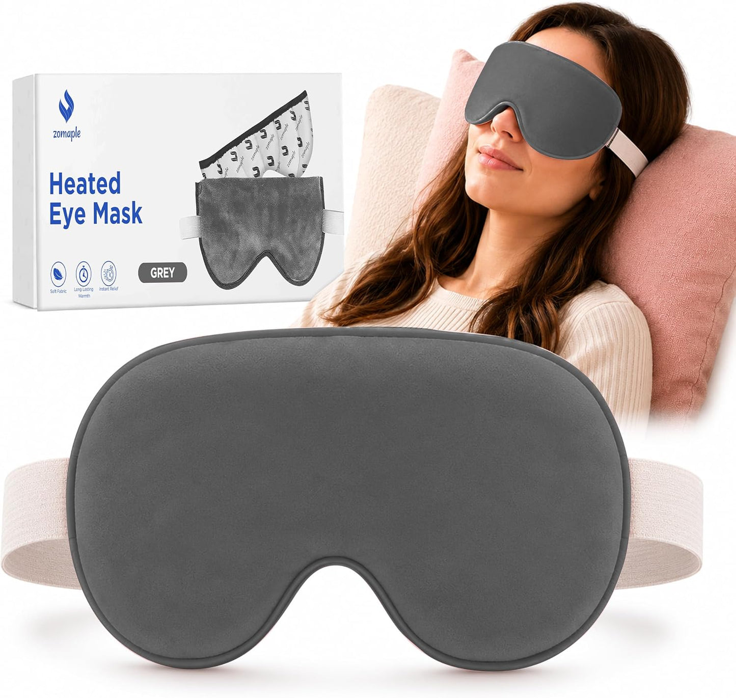 ZOMPALE Heated Eye Mask for Dry Eyes – Microwavable Moist Heat Eye Compress – Warm Compress for Eyes, Eye Strain & Stye Relief – Adjustable Strap, Washable Plush Cover, Reusable Eye Mask for Sleep