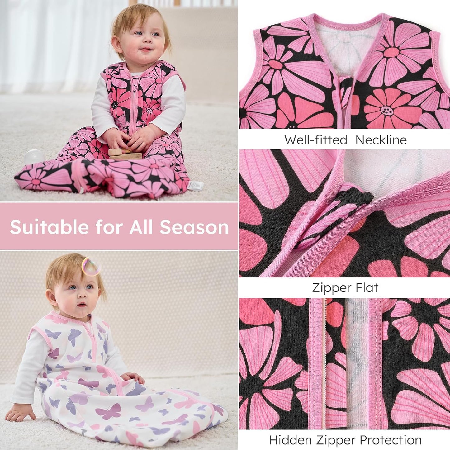 Yoofoss Baby Sleep Sack 0-6 Months Wearable Blanket for Babies 100% Organic Cotton 2-Way Zipper TOG 0.5 Toddler Sleeping Sack 3 Pack, Sleep Sacks