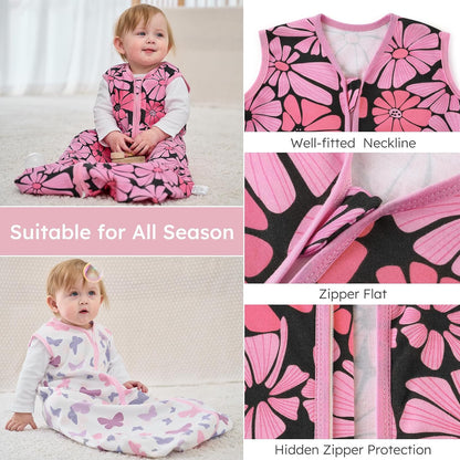 Yoofoss Baby Sleep Sack 0-6 Months Wearable Blanket for Babies 100% Organic Cotton 2-Way Zipper TOG 0.5 Toddler Sleeping Sack 3 Pack, Sleep Sacks