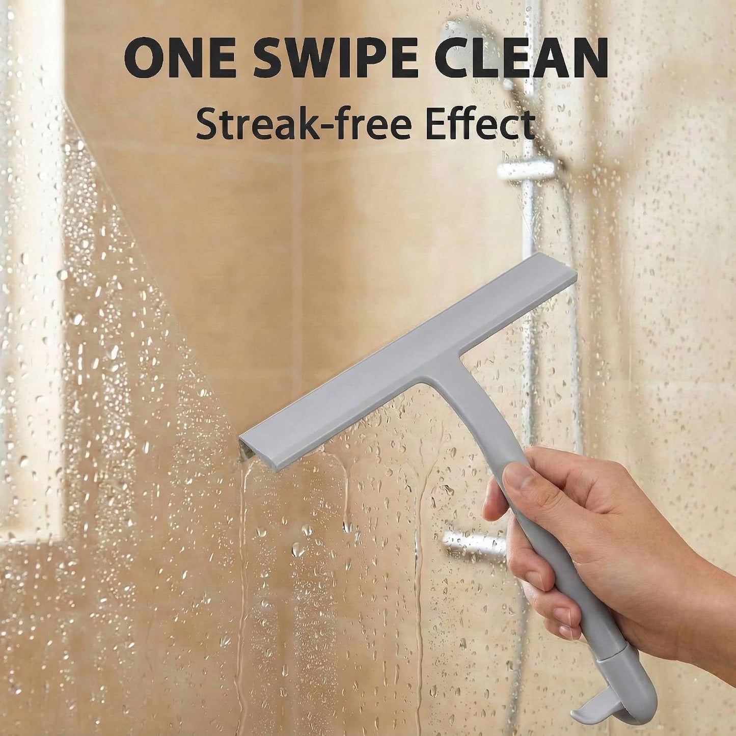 Shower Squeegee for Glass Doors, Hang Anywhere Silicone Shower Squeegee with Hook Design for Easy Hanging and Cleaning (Black)