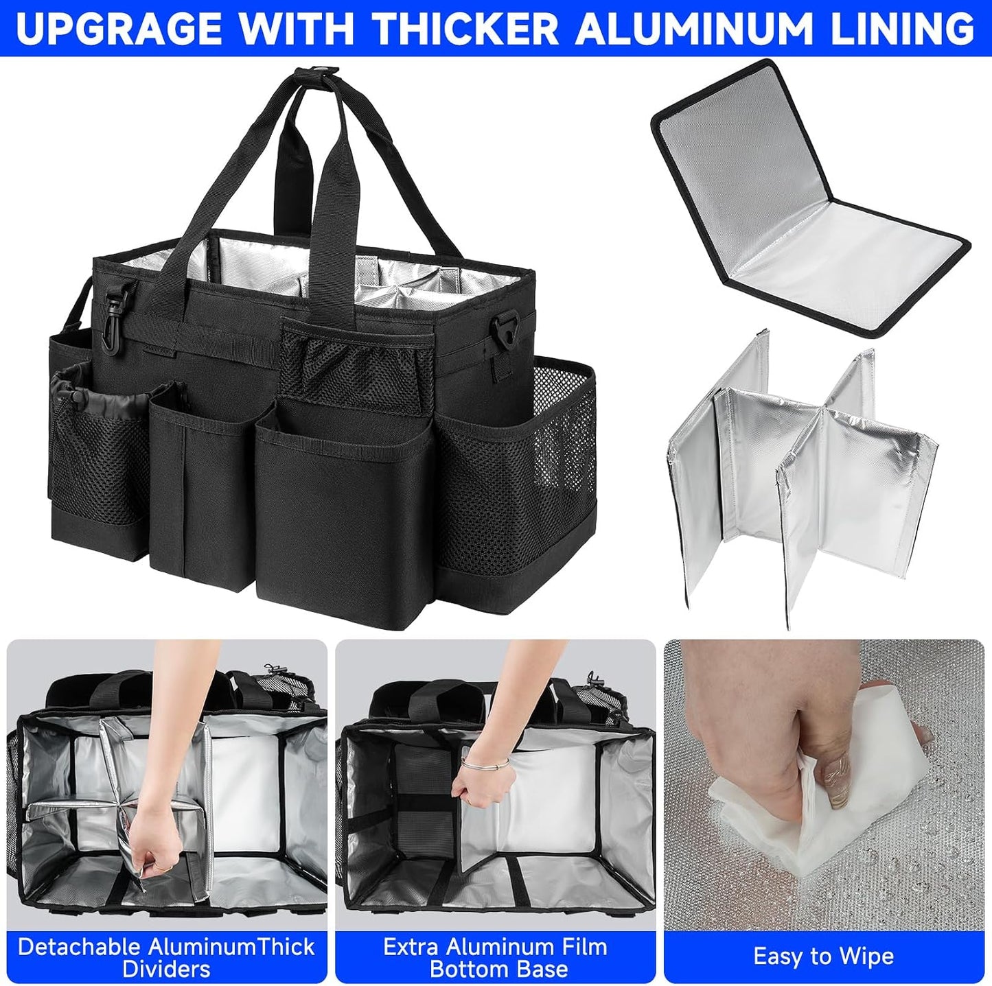 Cleaning Caddy Bag, Extra Large Cleaning Supply Bag for Housekeepers,Black | Sturdy Cleaning Caddy Organizer for Cleaning Supplies with Handle and Adjustable Shouder Strap, Easy to Clean Design