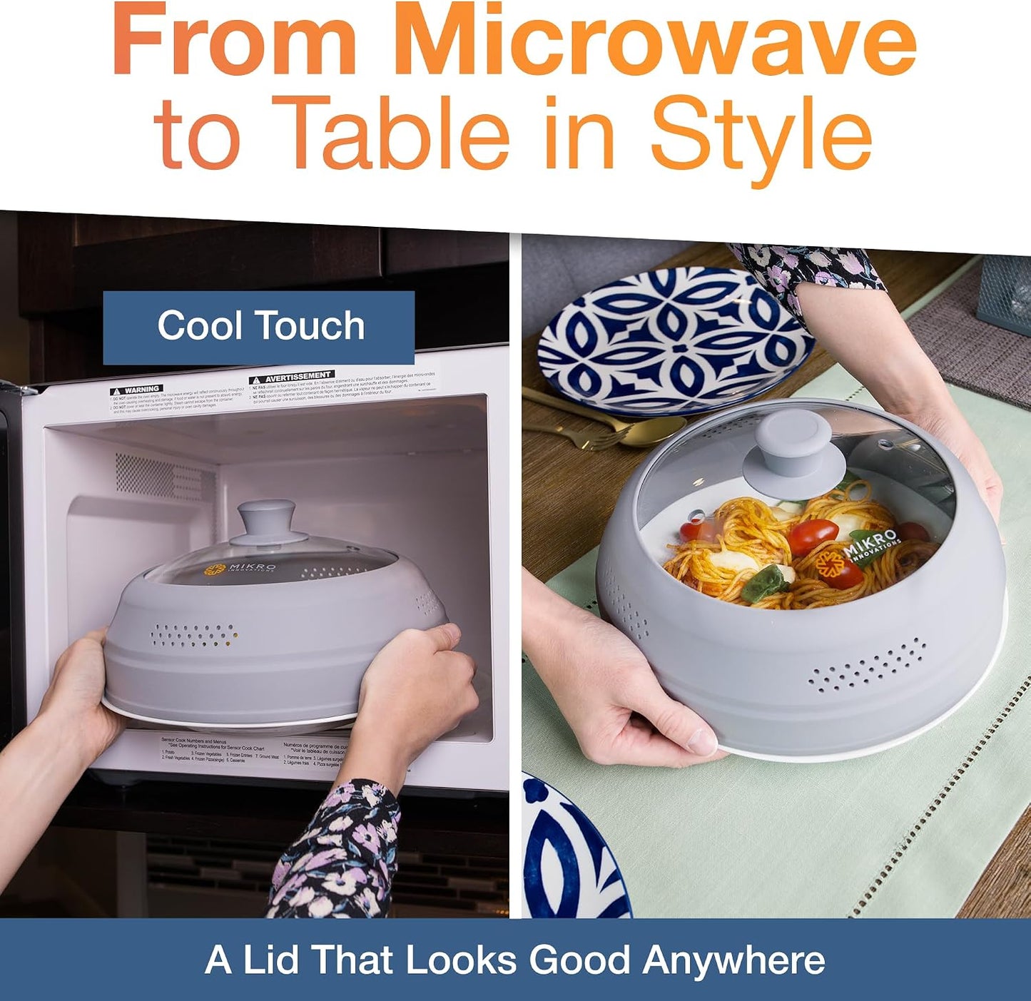 Glass & Silicone Microwave Splatter Cover – Tall and Collapsible Design that fits 6-10.5in Plates and Bowls - Space Saving, BPA Free & Dishwasher Safe (1, Black, large)