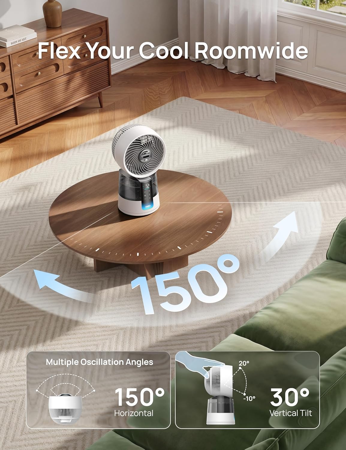 DREO TurboCool Misting Fan 516, 5℉ Drop Cooling Fans that Blow Cold Air | 150°+30° Omni-directional Oscillating, Evaporative air cooler, 26 ft/s Wind, Ultrafine Mist, 20dB, 6 Speeds 2 Modes, White