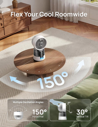DREO TurboCool Misting Fan 516, 5℉ Drop Cooling Fans that Blow Cold Air | 150°+30° Omni-directional Oscillating, Evaporative air cooler, 26 ft/s Wind, Ultrafine Mist, 20dB, 6 Speeds 2 Modes, White