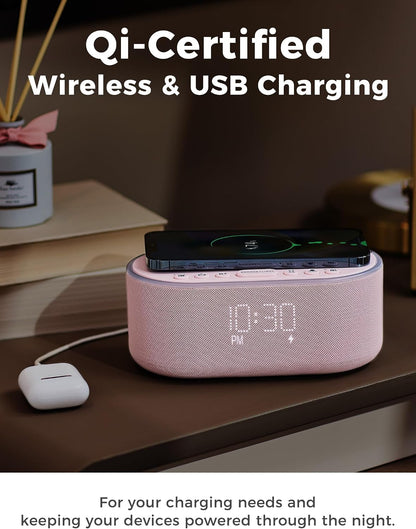 Odokee Qi Certified Wireless Charging Alarm Clock Radio for Bedroom