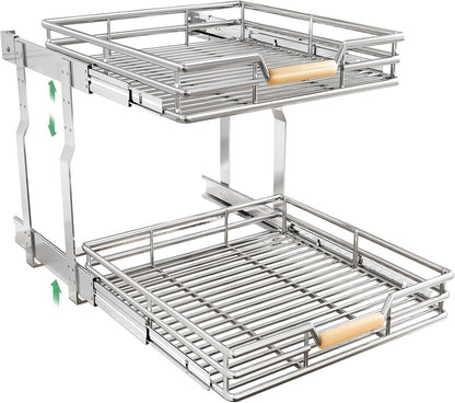 Pull out Cabinet Organizer, 15"W X 21"D, Heavy Duty Smooth Sliding Under Cabinet Shelves for Pots and Pans, Full-Extension Roll out Drawers, Slide out Organization for Home Kitchen Pantry