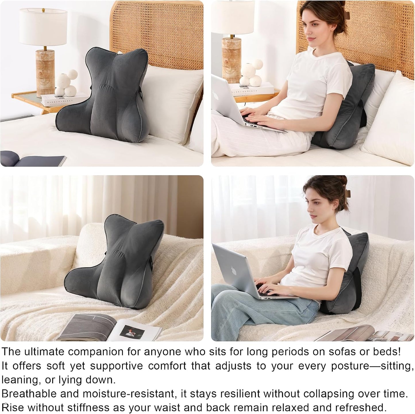 Lumbar Support Pillow(Pat. Pend) – Multi-Functional Ergonomic Back Cushion for Sofa Chair, Car Seat & Sofa, Reading Pillow with Firm Multi-Zone Support to Relieve Lower Back Pain, Misty White