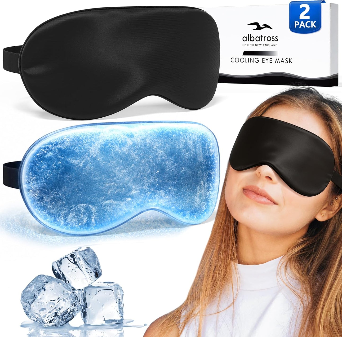 2 Pack Cooling Eye Mask for Migraine Relief, Gel Ice Eye Mask for Puffy Eyes, Dark Circles, Eye Fatigue & Stress – Reusable Cold Compress Weighted Sleep Mask for Men & Women (Black & Black)