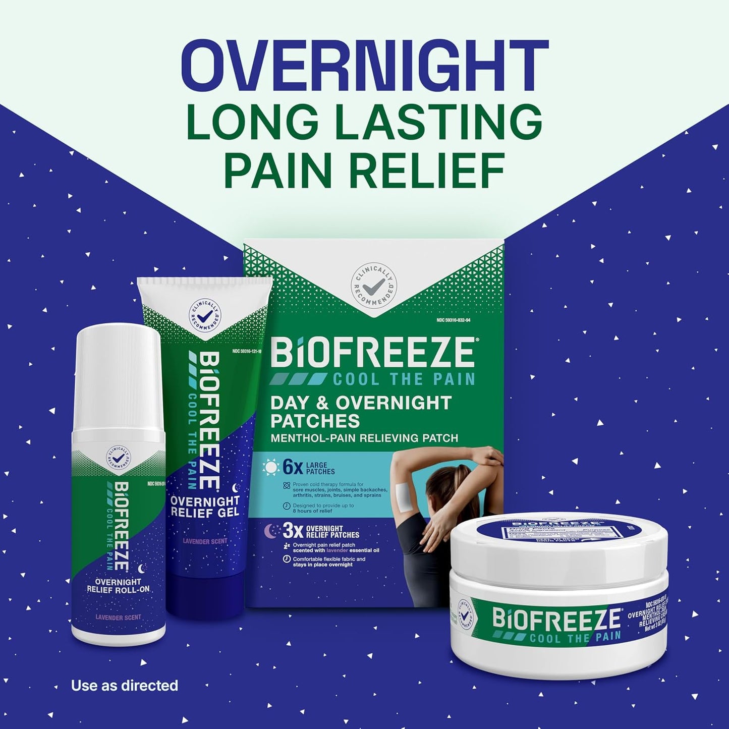 Biofreeze Day & Overnight Pain Relief Patches, Menthol Pain Patches for Arthritis & Muscle Pain Relief, Comfortable & Flexible Fabric Stays in Place, 9 Patches (6 Day, 3 Night)