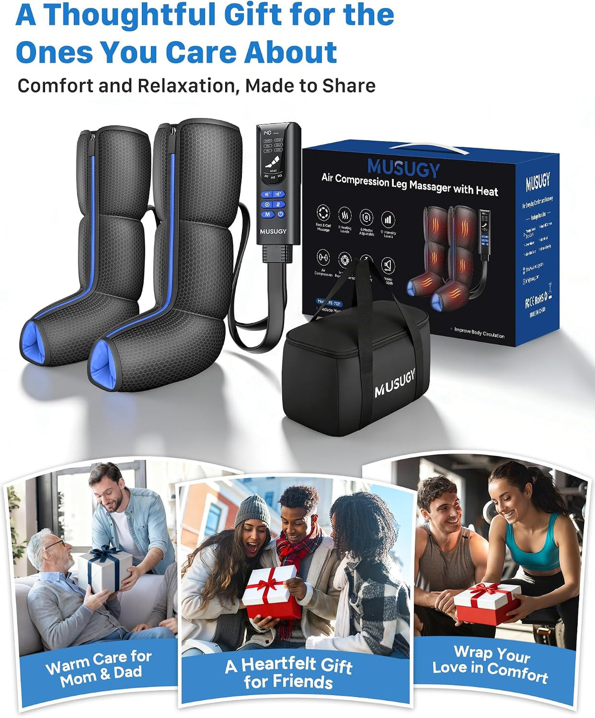 Air Compression Leg Massager with Heat for Foot & Calf Fast Recovery