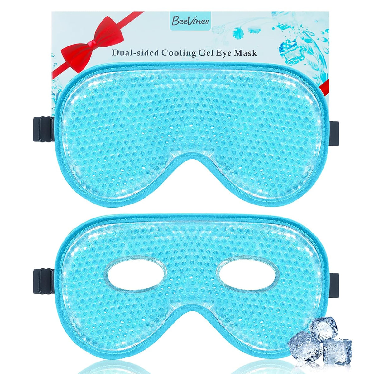 BeeVines Cooling Eye Mask, XL Jumbo Size Freezer Gel Eye Masks (2 Pack)