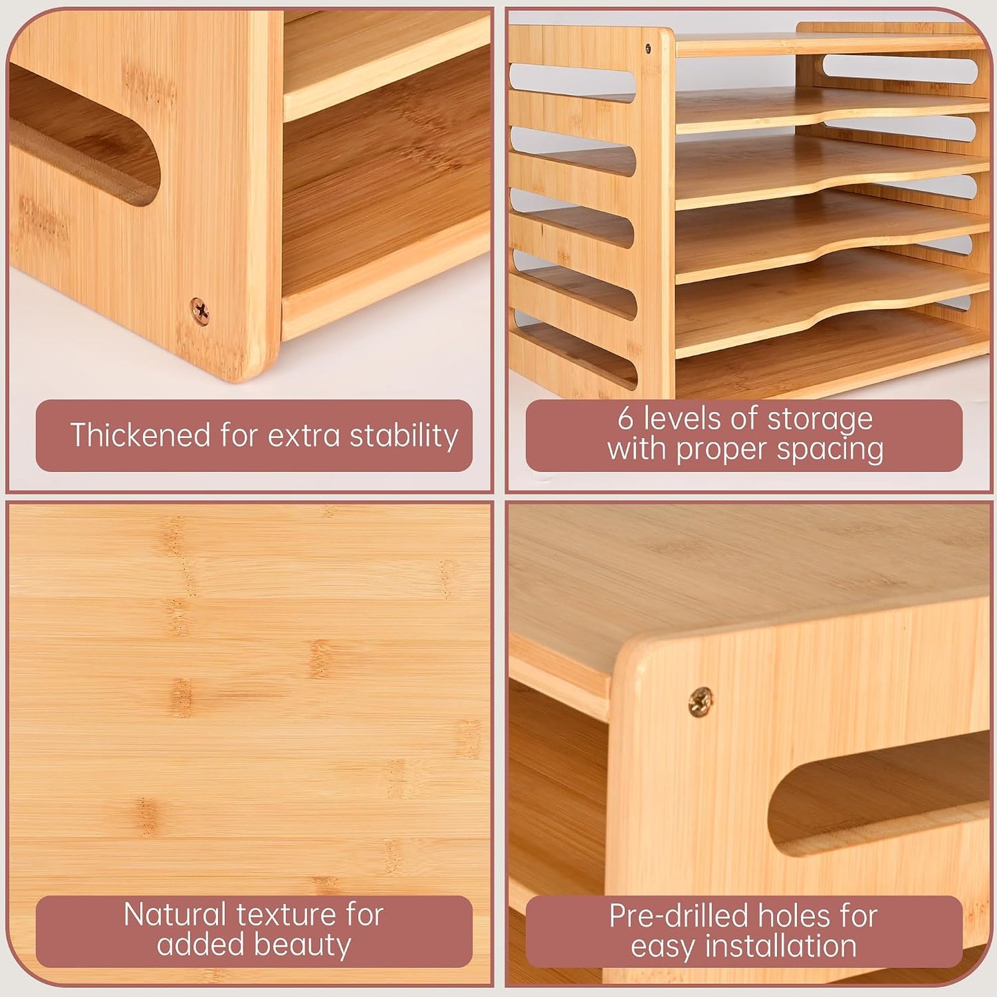 Cookie Sheet Organizer for Cabinet, 6 Tier Sheet Pan Organizer | Baking Sheet Organizers Inside Cabinet, Bamboo Kitchen Organizer for Bakeware and Cutting Board