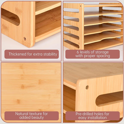 Cookie Sheet Organizer for Cabinet, 6 Tier Sheet Pan Organizer | Baking Sheet Organizers Inside Cabinet, Bamboo Kitchen Organizer for Bakeware and Cutting Board