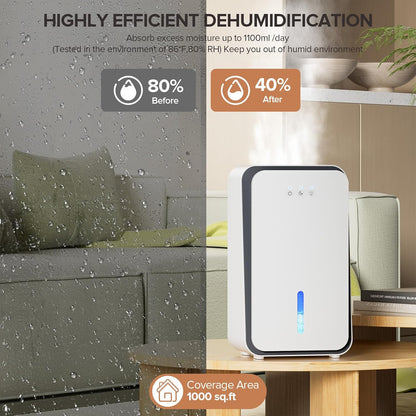 1000 sq.ft Dehumidifier for Home, Dehumidifiers for Basement, Bathroom, Bedroom with Auto Shut Off and Drain Hose, Built-in Aromatherapy Diffuser, 7 Colors LED Light, Quiet Sleep Mode(CS08-Cream)