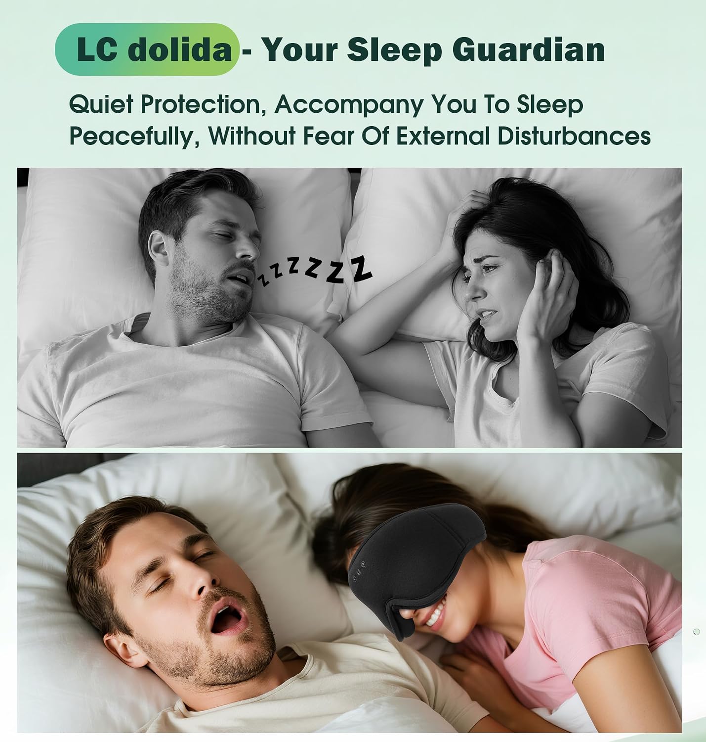 Sleep Mask with Headphones Bluetooth 5.4, LC-dolida Wireless Music Eye Mask for Sleeping Headphones with Soft Bamboo Cotton Cooling Breathable,Ultra-Thin Stereo Speaker for Side Sleepers-Khaki