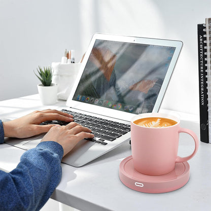 BESTINNKITS Smart Coffee Set Auto On/Off Gravity-Induction Mug Office Desk Use, Candle Wax Cup Warmer Heating Plate (Up to 131F/55C), 14oz (White Set)