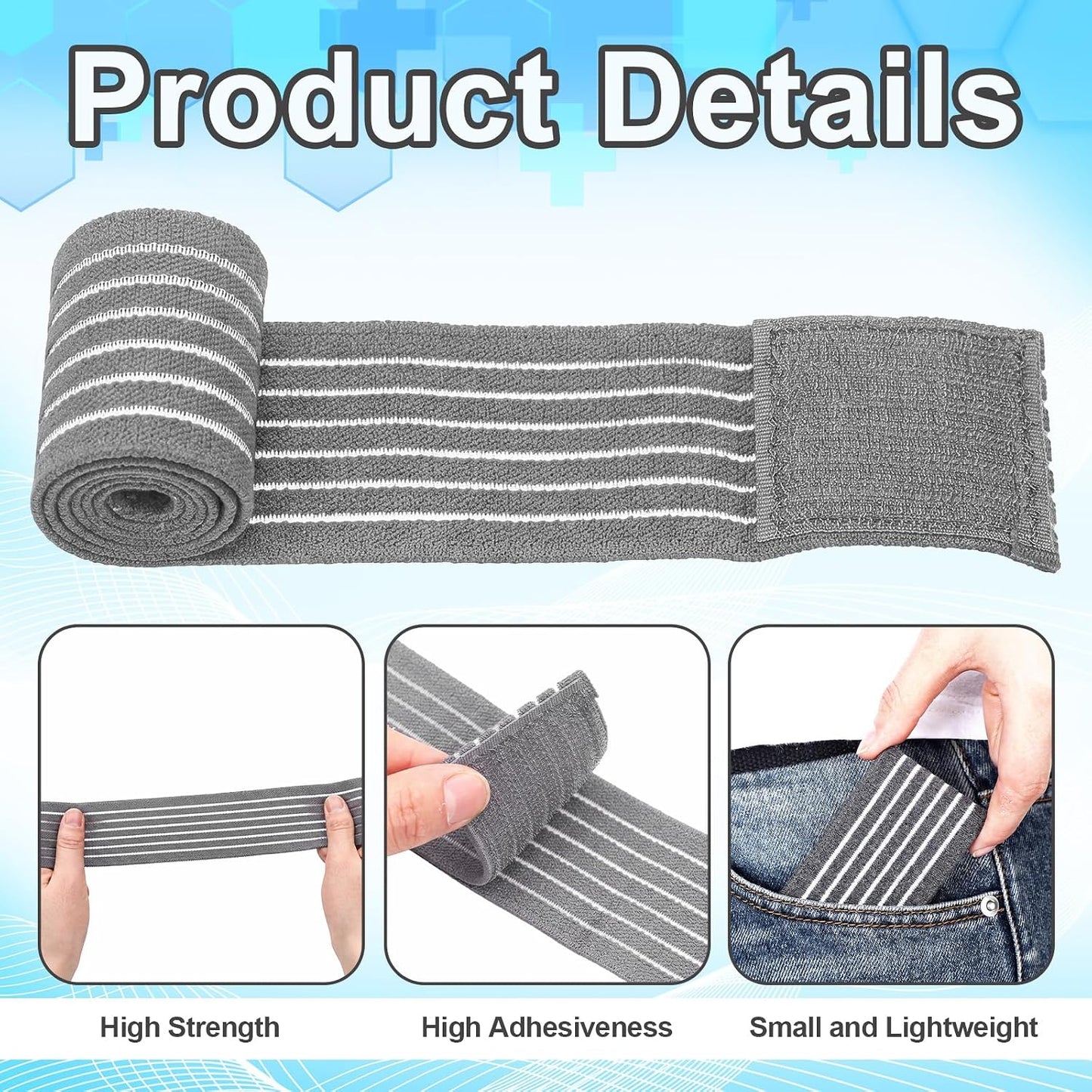 Geiserailie Ice Pack Strap Stretchable, 4 Size Elastic Reusable Ice Belt Extender, Adjustable Hook and Loop Extension Straps Add Length to Most Hot Cold Therapy (4 Pcs,Blue)