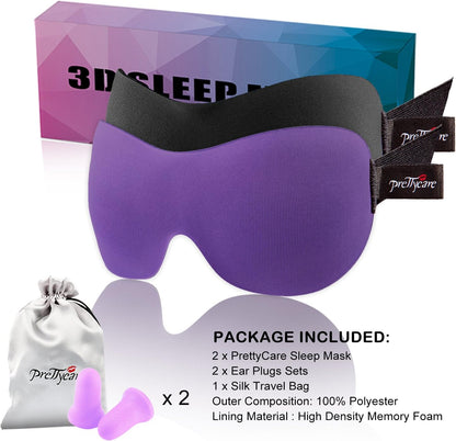 PrettyCare 3D Sleep Mask 2 Pack,Eye Mask for Side Sleeper 3D Contoured Sleeping Mask Blackout Out for Men- Blindfold Airplane with Ear Plugs, Night Masks with Travel Bag (Black&Blue)