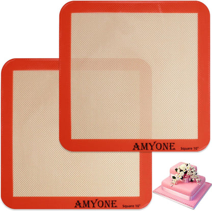 AMYONE 11x11 Silicone Baking Mat, Square Air Fryer Liner, Platinum, 2 Pack | For 11x11 Square Cake Pan/Cheesecake Pan/Toaster Oven/XL Air Fryer, Food Grade Silicone Baking Sheet Liner for Cake/Cookie
