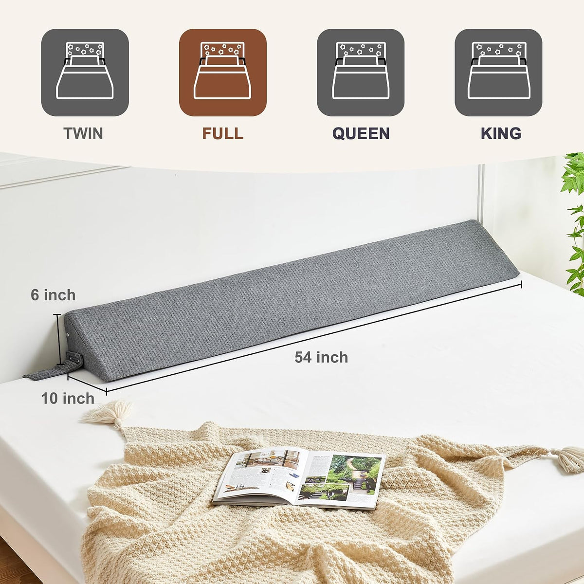 IFNOW Queen Bed Wedge Pillow(60"x6"x10"), Mattress Gap Filler 0-8", Grey