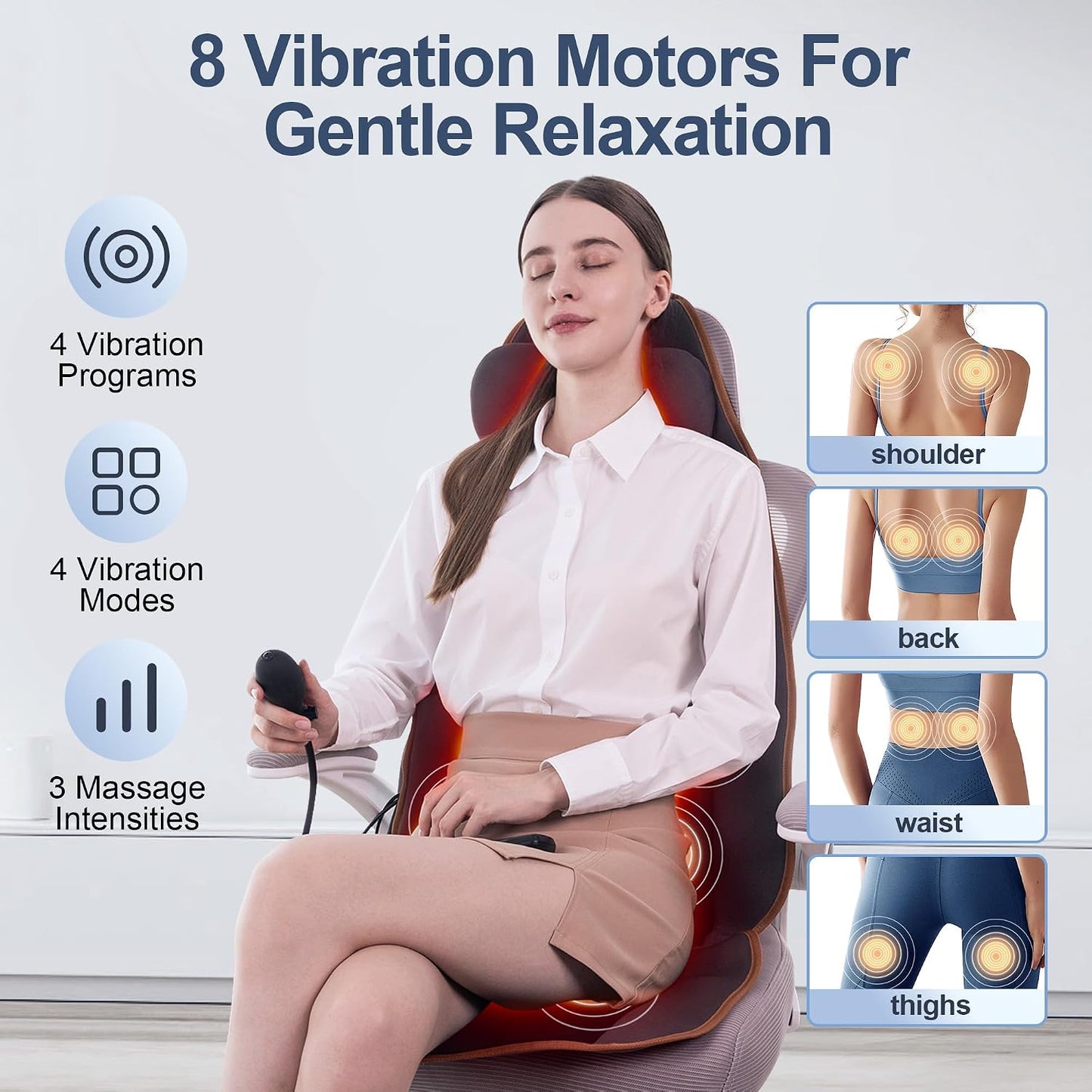SLOTHMORE Back Massager for Chair, Vibration Massage Chair Pad | Back Massager with Heat, Adjustable Neck Pillow, Neck/Back/Hip Heating, 8 Vibration Motors, Gift for Dad Mom Mother