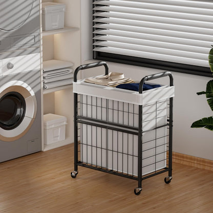 110L Rolling laundry Sorter Hamper Basket 2 Section with Wheels | Laundry Cart with Removable Bag, Clothes Organizer, Bedroom, Bathroom, Laundry Room, Dorm Use