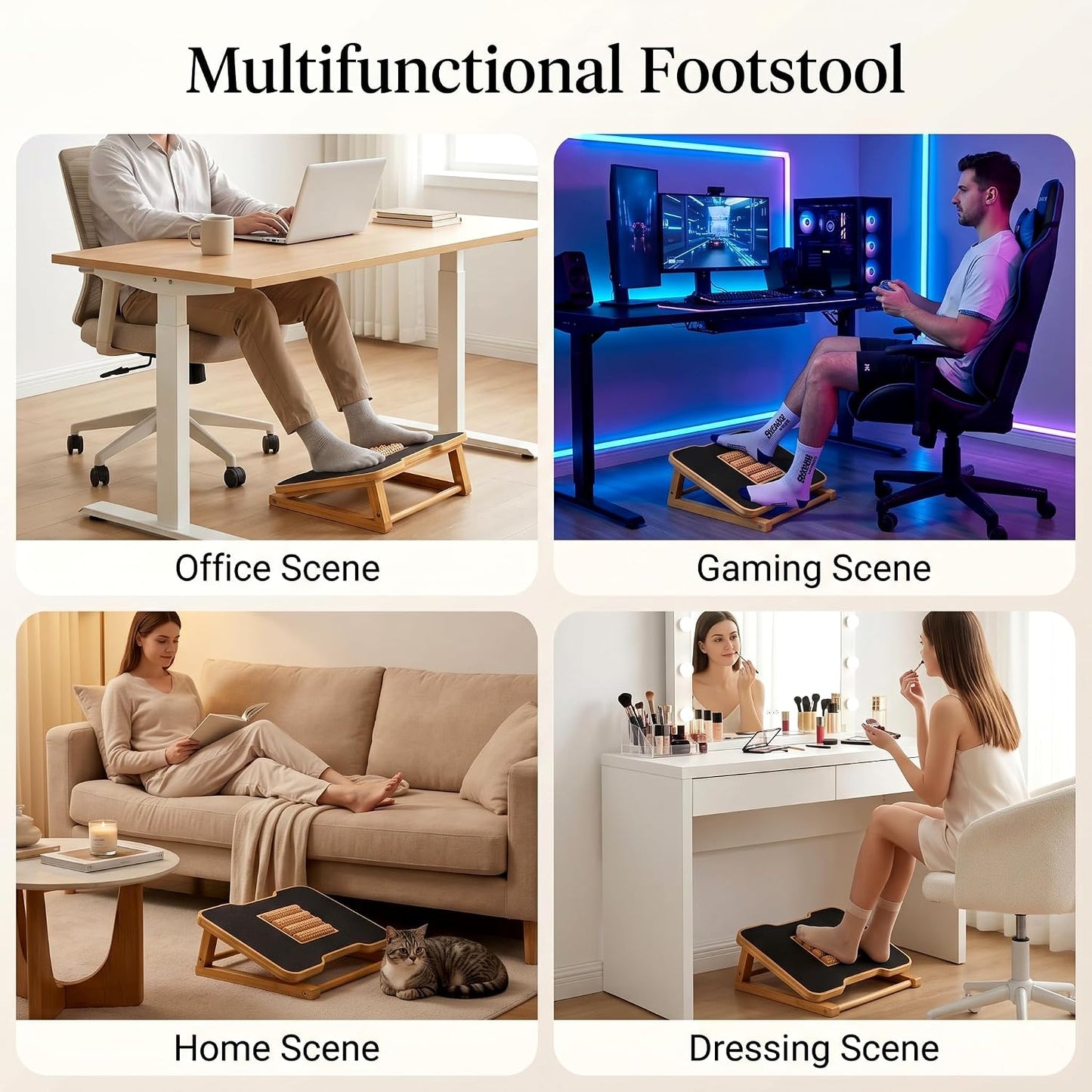 Bamboo Under Desk Foot Rest Foot Stool Rocking Footrest (Nature Semicircle) | Ergonomic Wooden Foot Stool with Non-Slip Surface