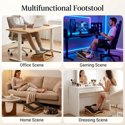 Bamboo Under Desk Foot Rest Foot Stool Rocking Footrest (Nature Semicircle) | Ergonomic Wooden Foot Stool with Non-Slip Surface