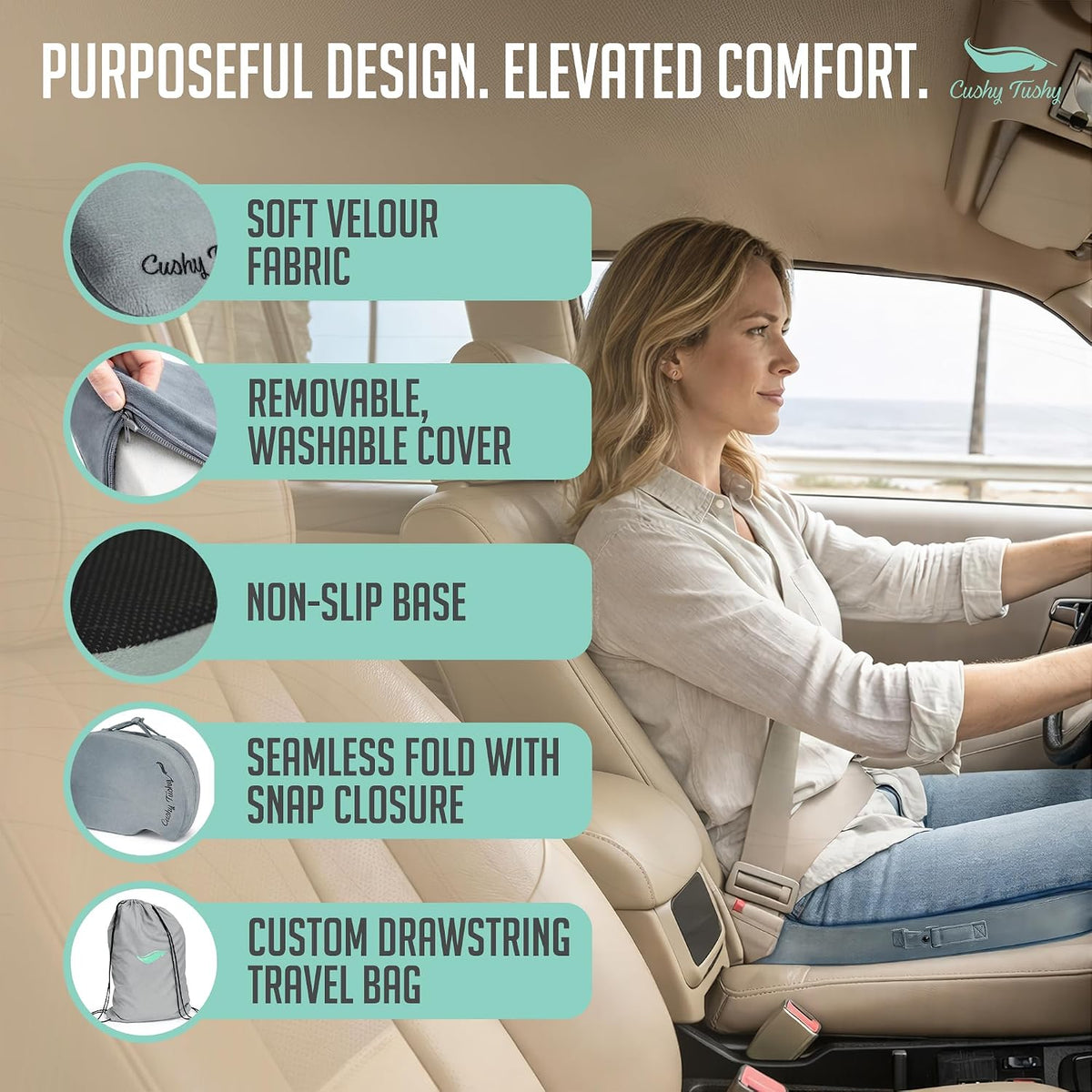 Cushy Tushy Premium Foldable Travel Seat Cushion - for Relief of Lower Back, Sciatic, Butt and Tailbone Pain - for Home & Office Use, Perfect for Travel or Driving - Coccyx Seat Cushion