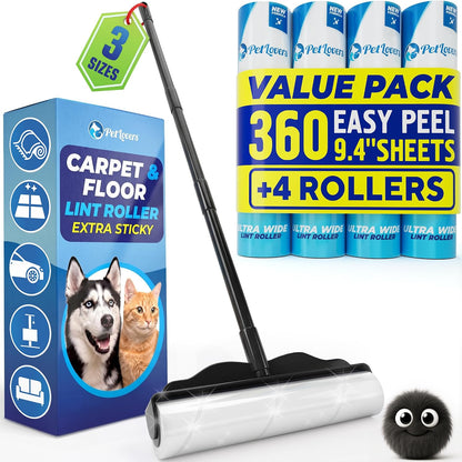 PetLovers Extra Sticky Lint Roller Mega Value Set 450 Sheets for Pet Hair Removal and Clothes, Dog and Cat Lint Remover 5 Pack