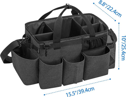 LoDrid Wearable Cleaning Caddy Bag with 4 Foldable Dividers, Black | Cleaning Supply Organizer with Shoulder Strap and Side Handles for Cleaners & Housekeepers