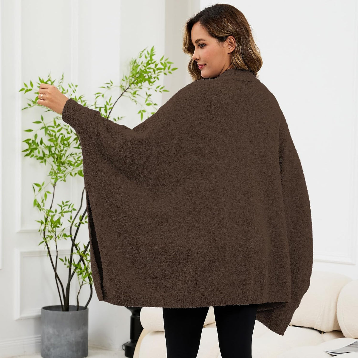 Wearable Blanket Sherpa Poncho Unique Office Work Warm Cozy Shawl TV Throw Blankets, Plush Cape Wrap for Adults