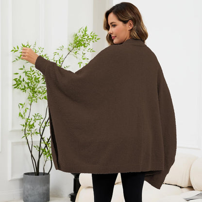 Wearable Blanket Sherpa Poncho Unique Office Work Warm Cozy Shawl TV Throw Blankets, Plush Cape Wrap for Adults