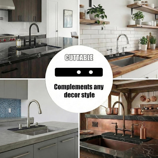 Absorbent Kitchen Sink Faucet Mat for 2-Hole 8" On-Center Faucets 30"x5.5" | Fits Sink with Soap Dispenser, Air Gap or Side Sprayer - Cuttable Drip Catcher Splash Guard for Irregular & 3, 4 Hole Sinks