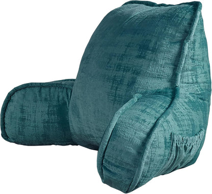 DIY Assembly Art Velvet Backrest Reading Bed Rest Pillow with Arms & Pockets, 18" H for Sitting in Bed Couch Sofa, Back Support Cushion with Removable Cover, 20"x18"x17", Aqua