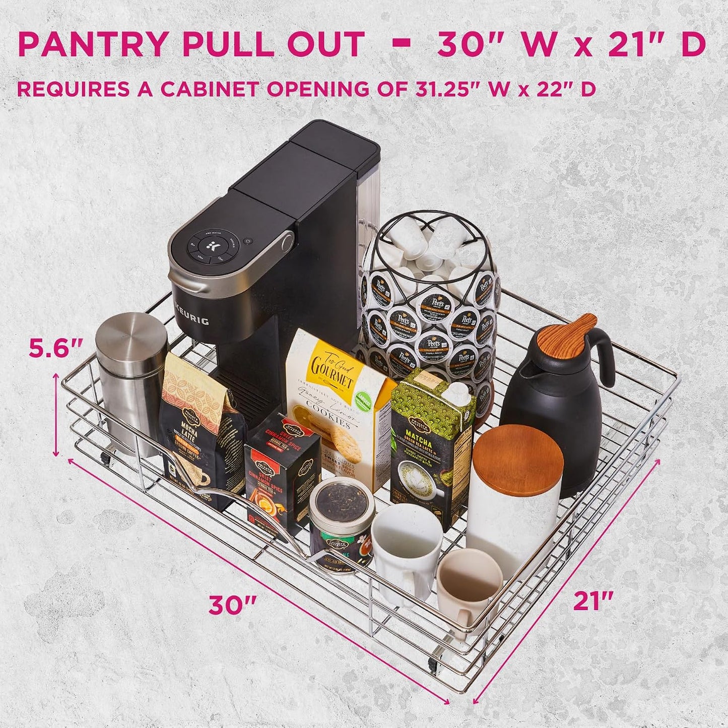 HOLDN’ STORAGE Pull Out Cabinet Organizer, Pantry Drawer, 14"W x 21"D x 5"H | Heavy-Duty Full-Extension, Roll Out Shelf for Pots, Pans & Under Sink Storage, Chrome, Require a 15.25"W Cabinet Opening