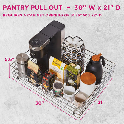 HOLDN’ STORAGE Pull Out Cabinet Organizer, Pantry Drawer, 14"W x 21"D x 5"H | Heavy-Duty Full-Extension, Roll Out Shelf for Pots, Pans & Under Sink Storage, Chrome, Require a 15.25"W Cabinet Opening